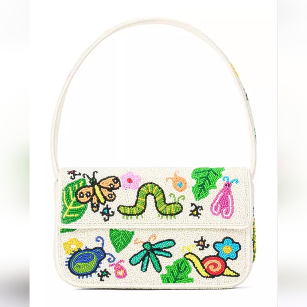 NWT Staud TOMMY Multicolor Glass Beaded Shoulder Bag, BUG OUT-$295